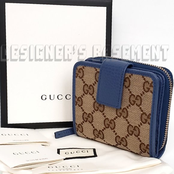 GUCCI Zip Snap Original GG blue trim French Wallet - Picture 2 of 6